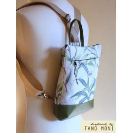 MIDDLE BAG 2 in 1 hátizsák és táska Levél mintás zöld aljjal 